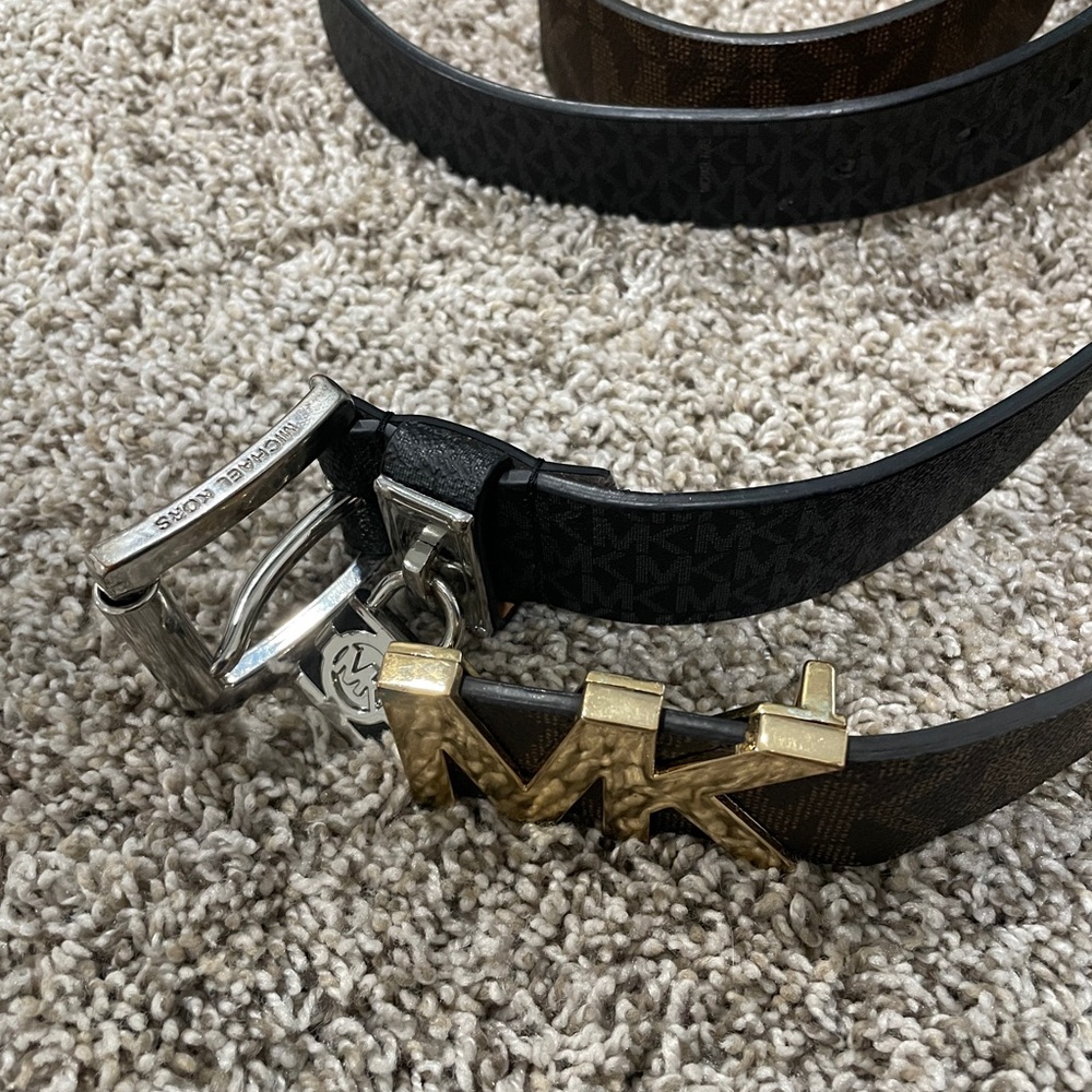 Michael Kors Black Belt with Gold and Silver Buckles